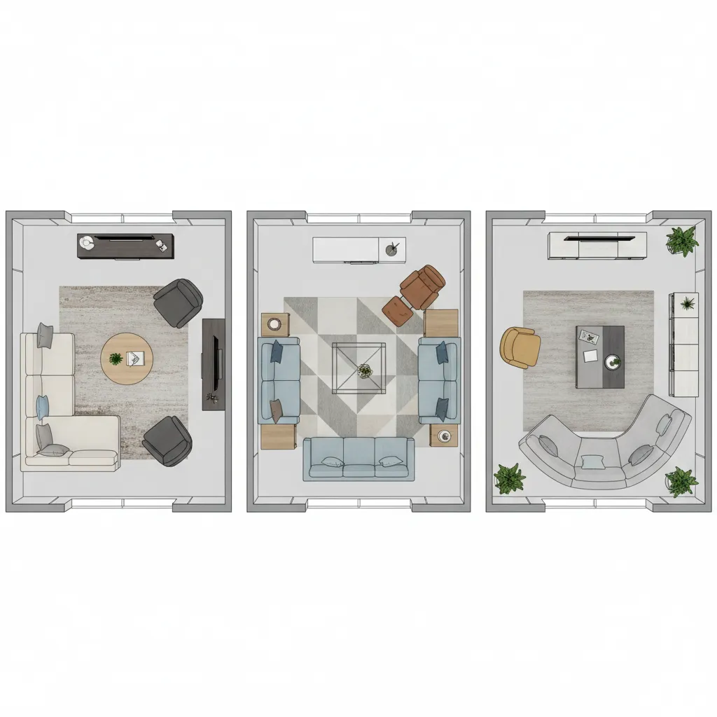 multiple furniture layout variations in a digital floor plan
