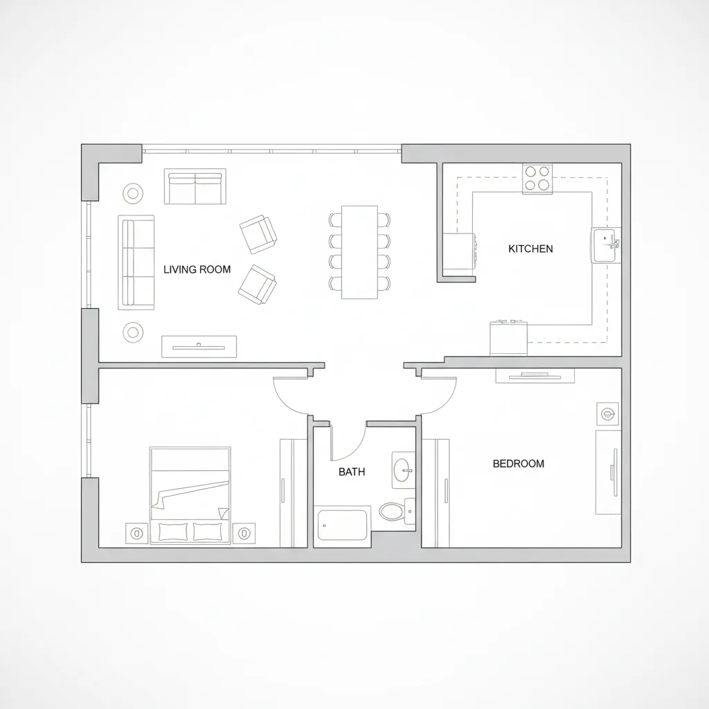 2D home floor plan layout showing room zoning and furniture placement
