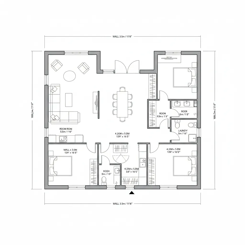 detailed home floor plan showing measurements furniture placement and room dimensions