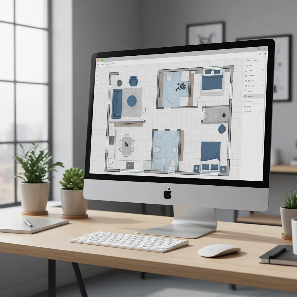 Home floor plan creator software interface showing room layout with furniture placement