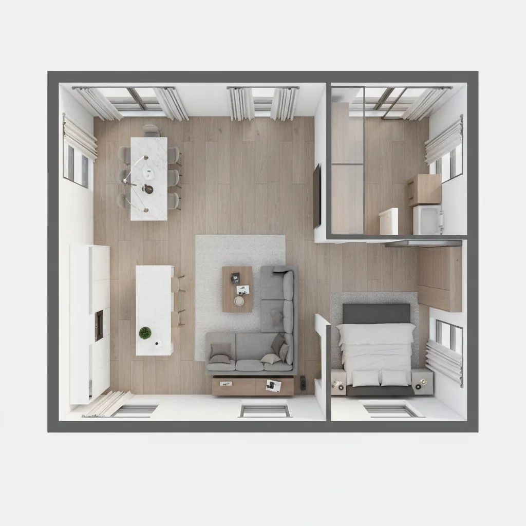 3d visualization of apartment floor plan created with online planning software