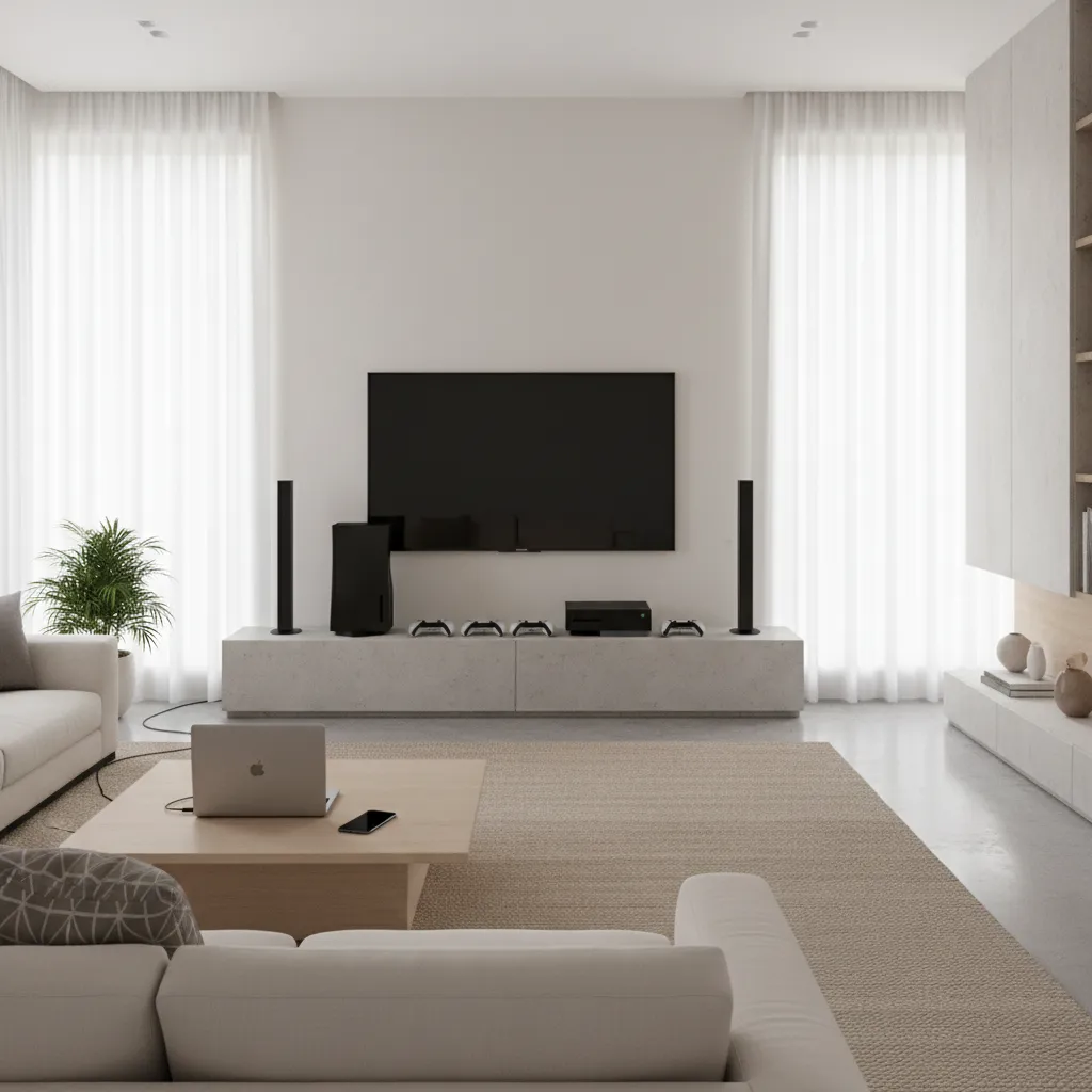 Laptop smartphone and TV console setup for home gaming