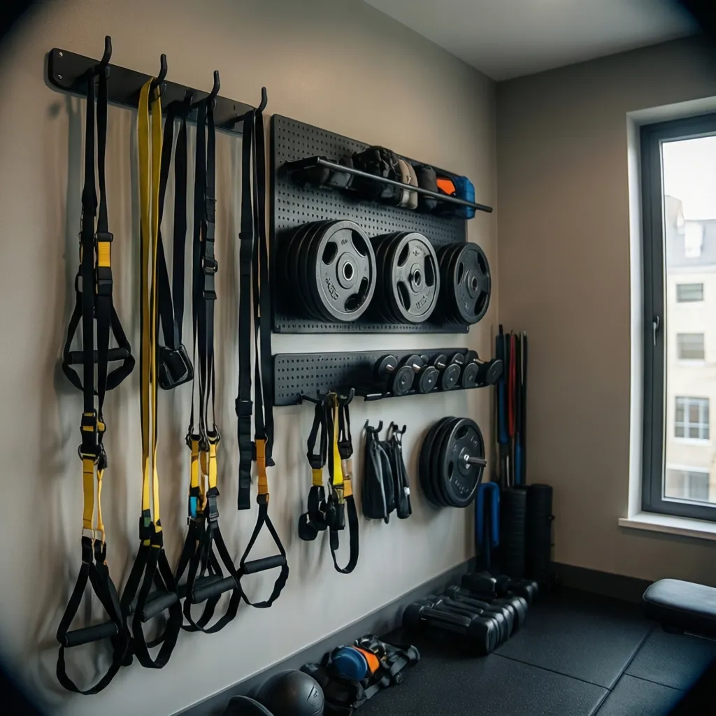 wall mounted storage for resistance bands and workout accessories