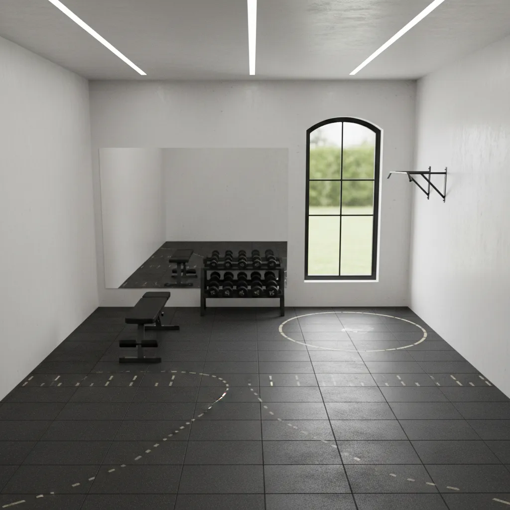 Diagram style visualization of safe movement space around gym equipment