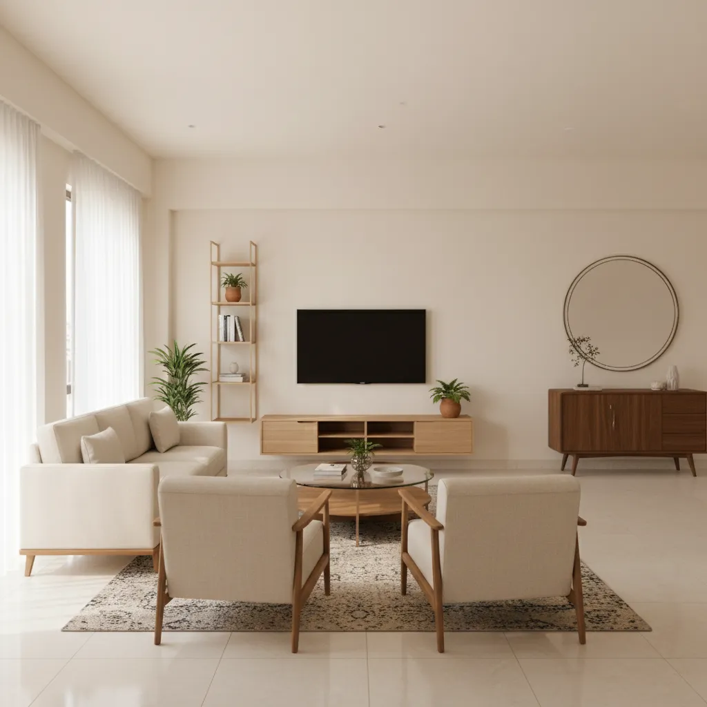 home hall with sofa and TV layout typical in Indian apartments