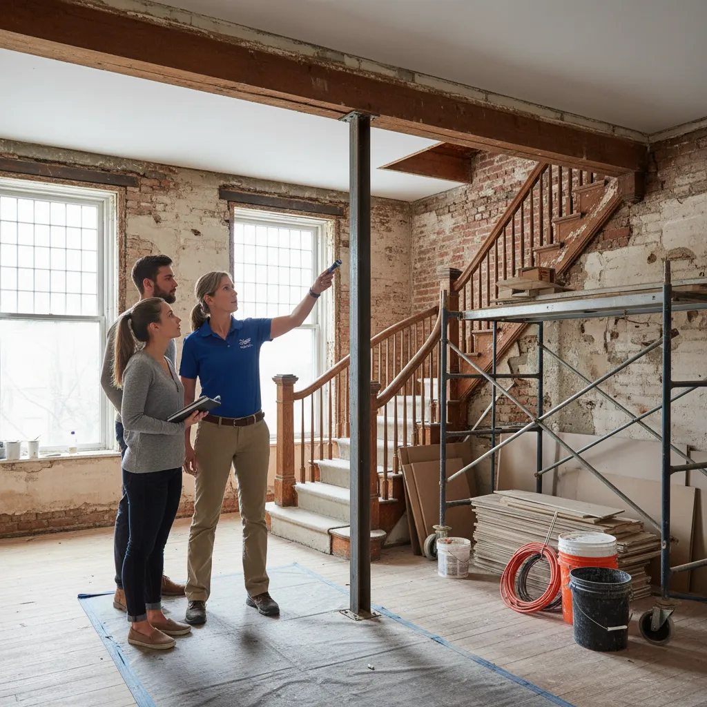Home inspector explaining repair issues to buyers during property inspection