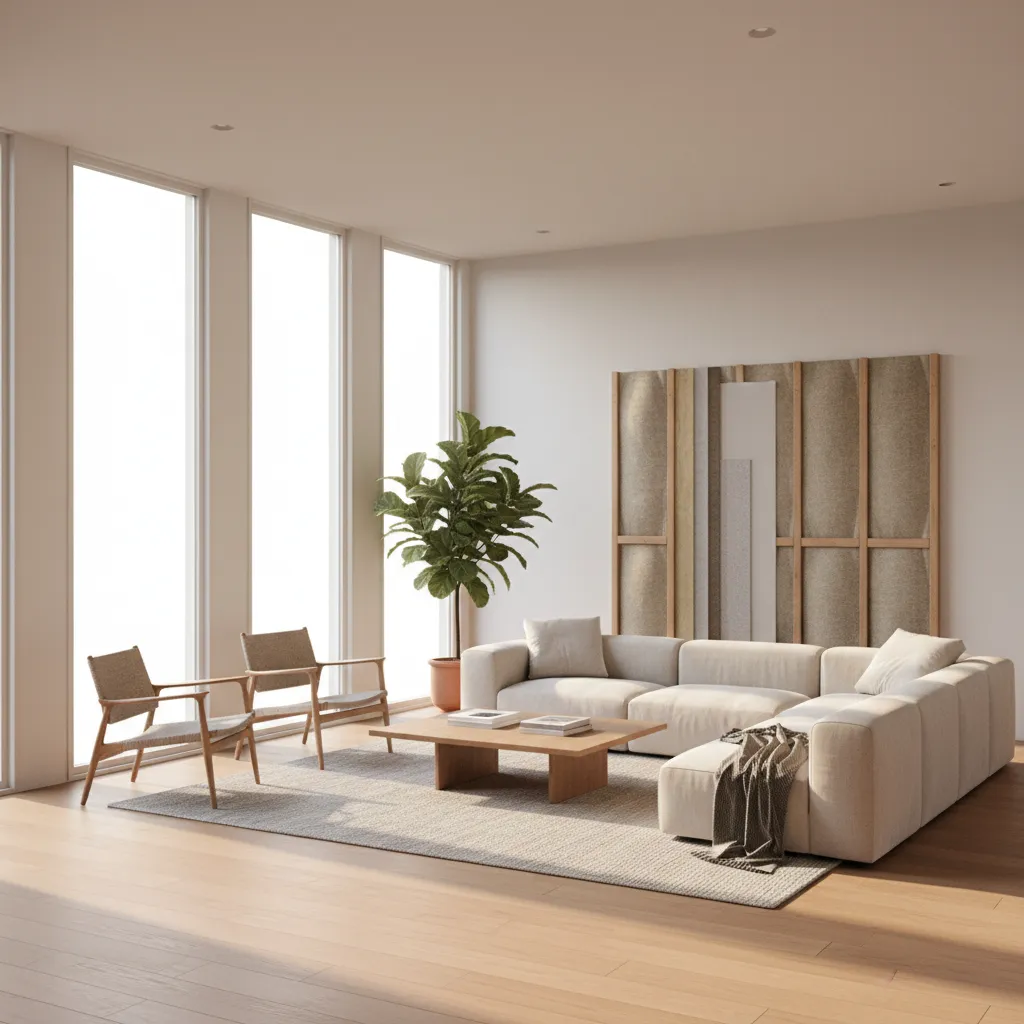sunlight entering a living room with large windows illustrating heat gain affecting AC size
