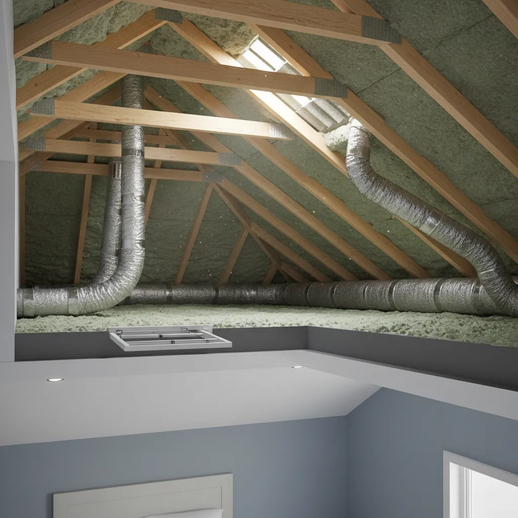 Attic insulation improving cooling efficiency in residential home