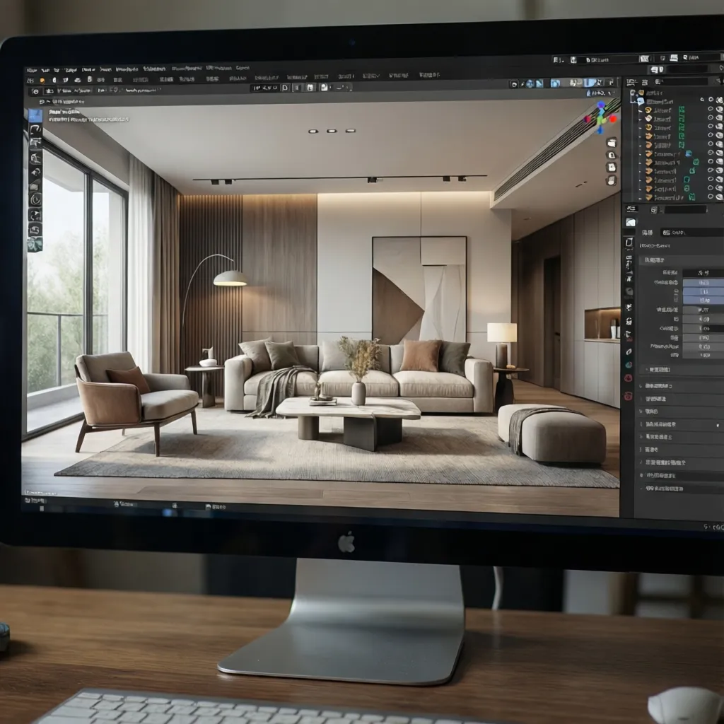 3D rendered home interior preview used for planning furniture and design