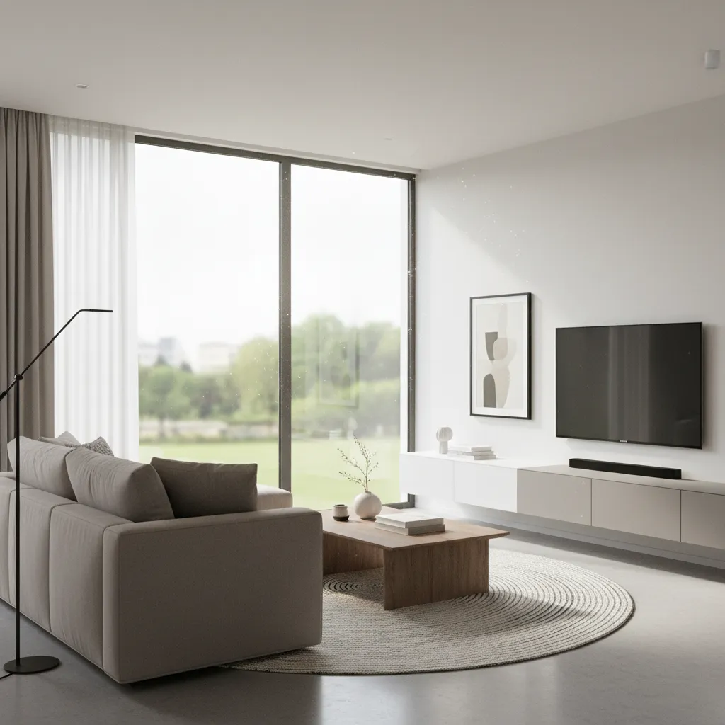 Realistic 3D interior visualization of a modern living room design