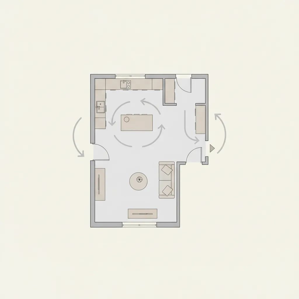Apartment floor plan showing walking circulation paths between rooms