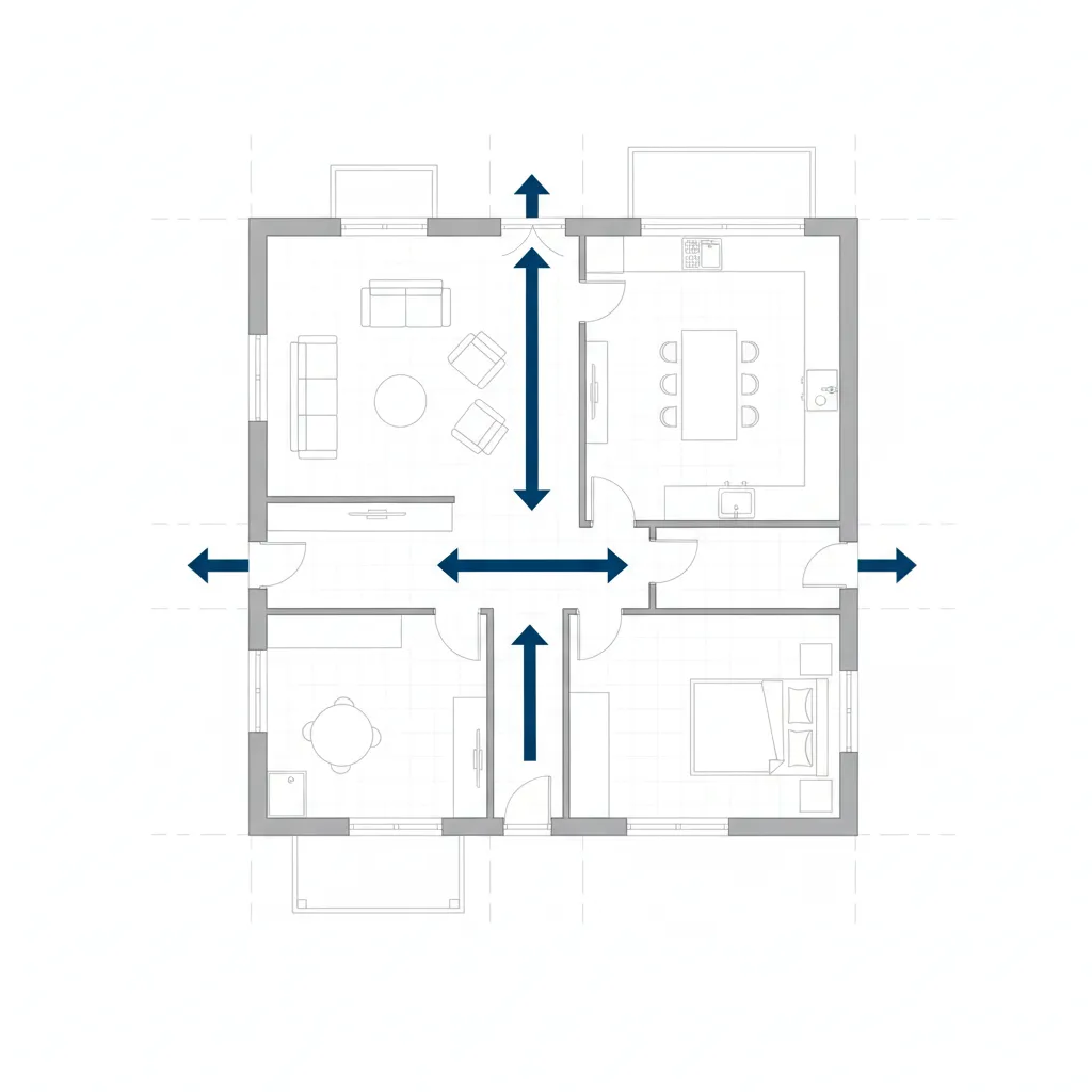 Residential floor plan showing circulation paths between rooms