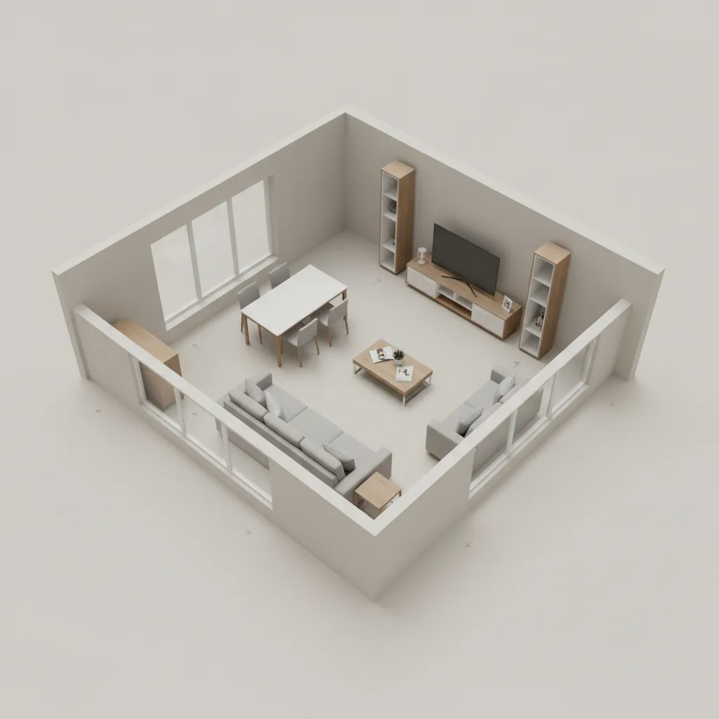 3D floor layout planning with furniture placement in a digital home planner