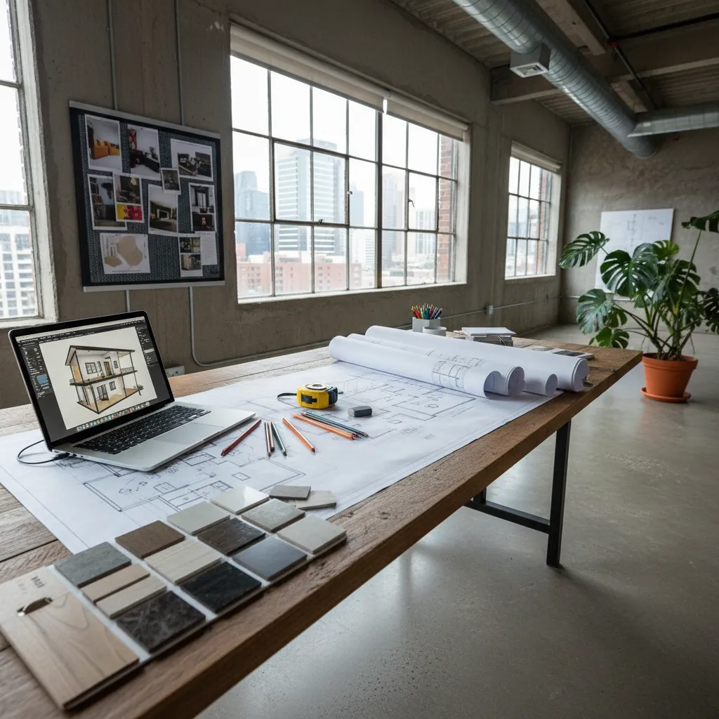 Proceso de diseño de distribución de una vivienda con bocetos y ordenador