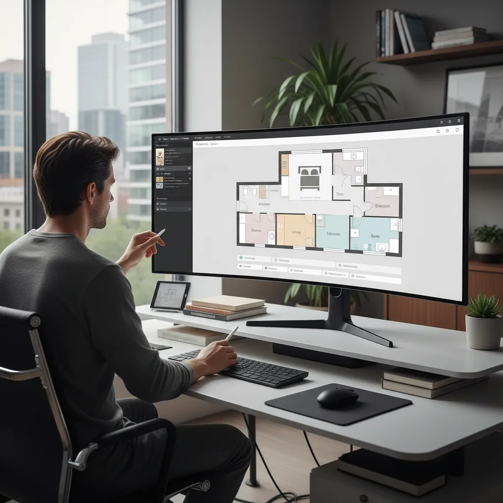 Persona ajustando distribución de habitaciones en un planificador de casas