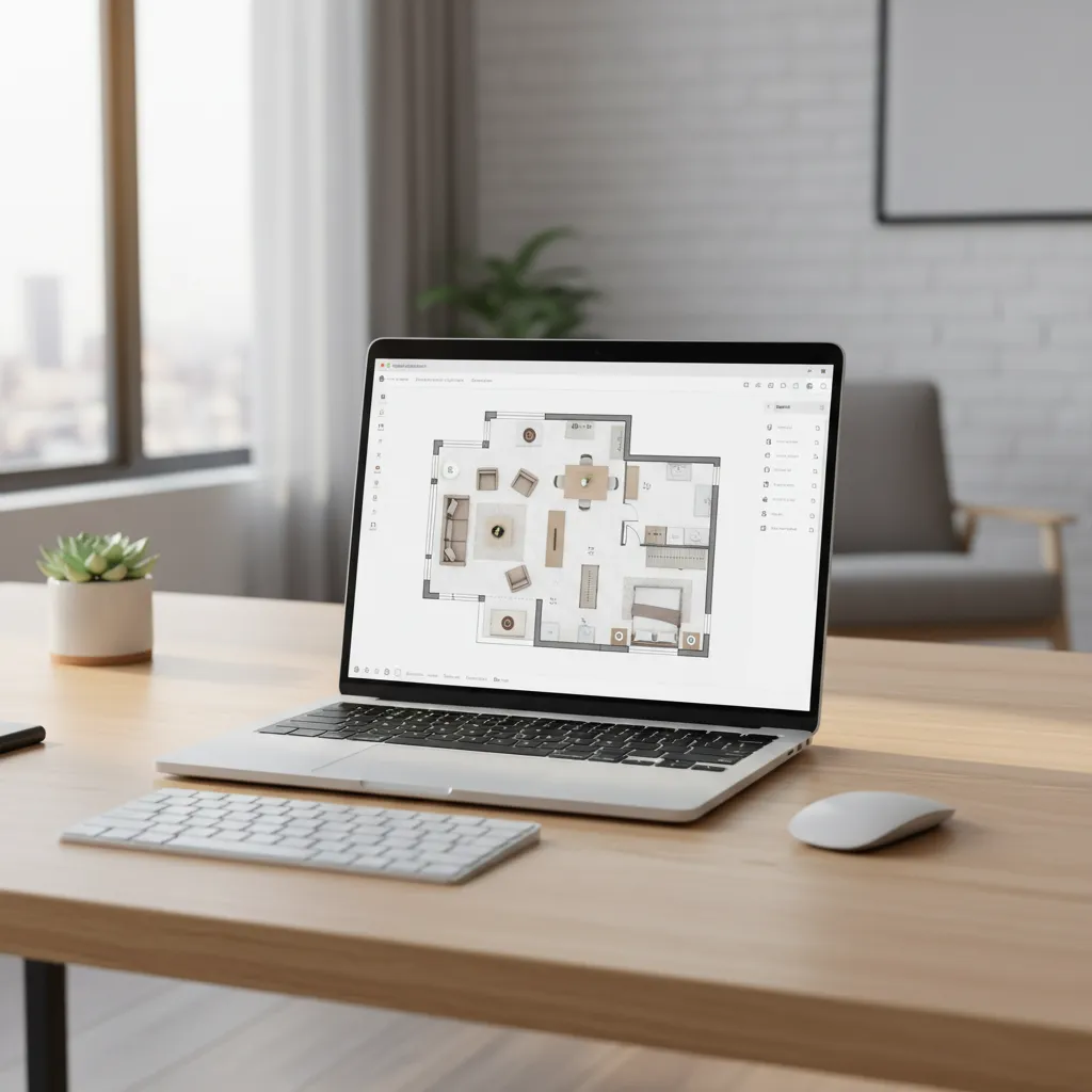 Laptop displaying a digital home layout planning interface