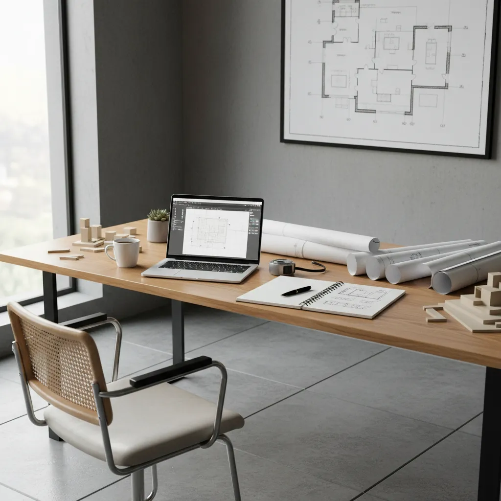 designer planning room layout using measurements and digital planner
