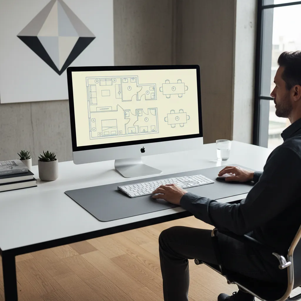 Designer creating a room layout on a PC using floor plan software
