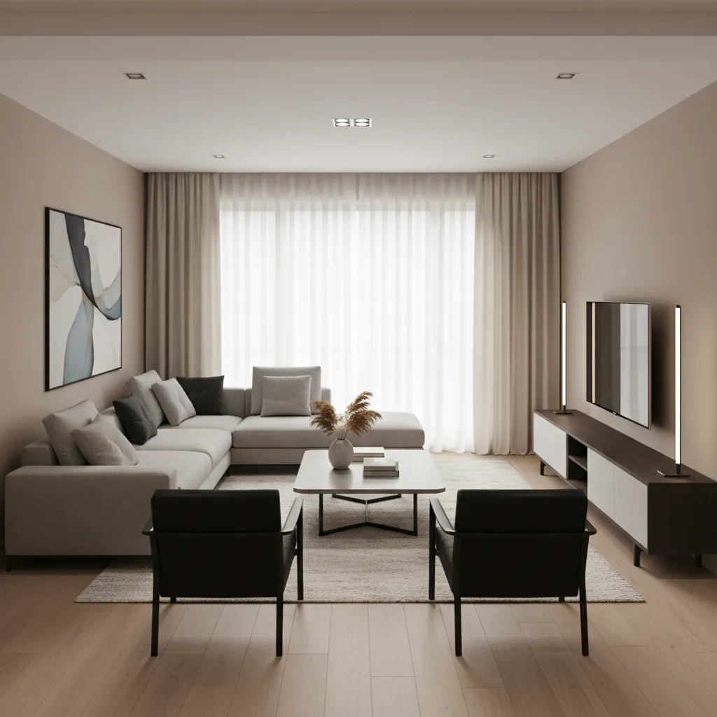 3D living room layout with furniture placement planning