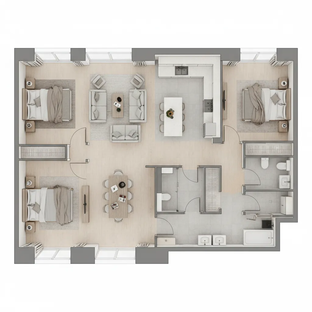 floor layout highlighting the central hall area of a home