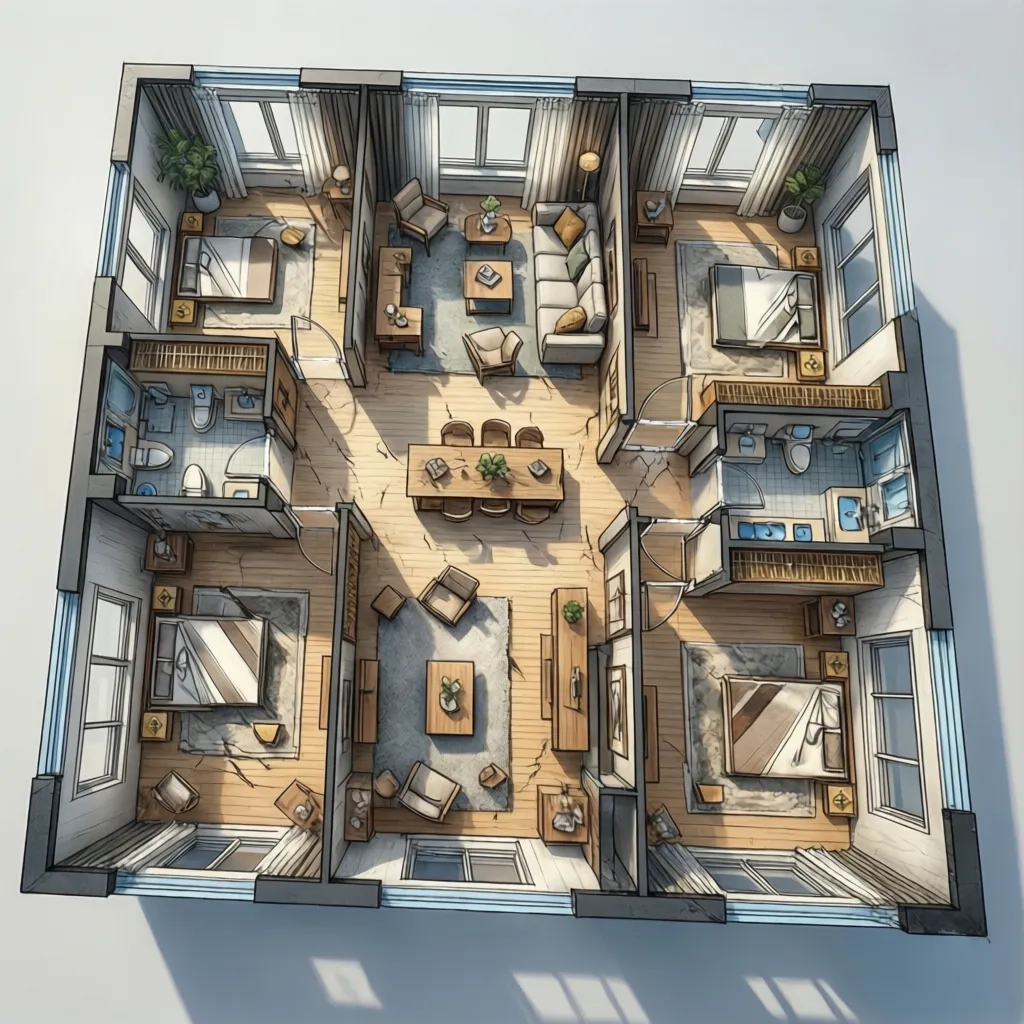 Plano de casa mostrando errores de distribución de muebles