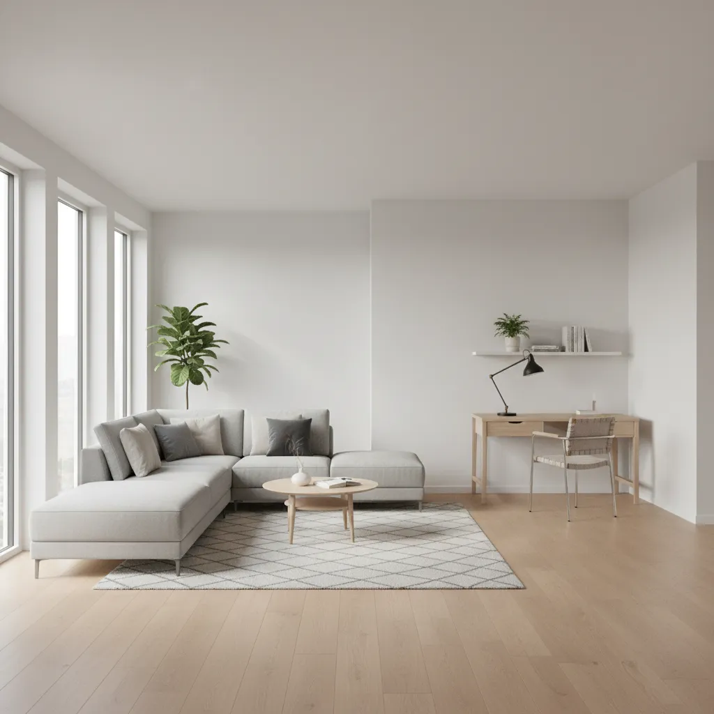 Open living space with clearly defined relaxation and work zones