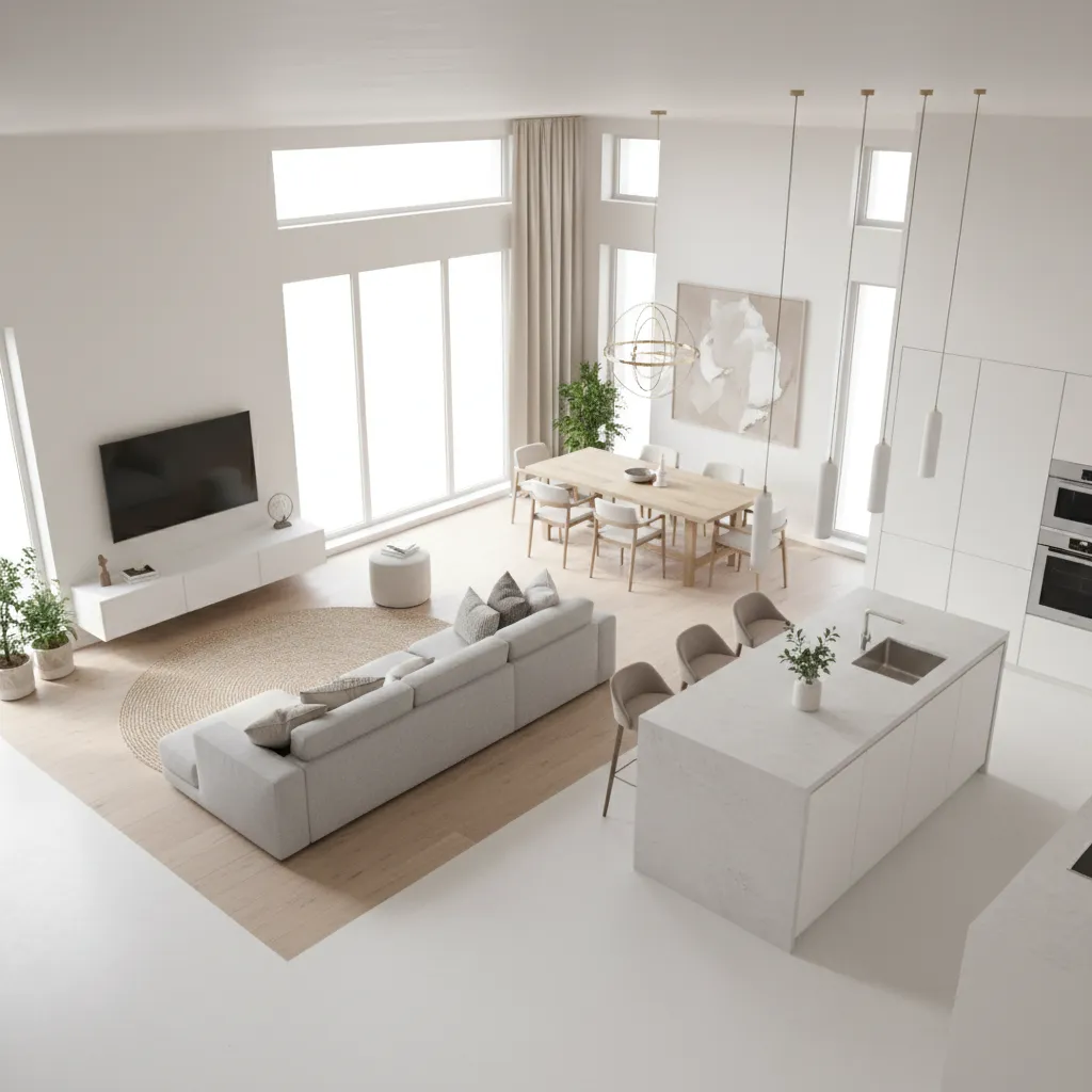open concept living room kitchen layout planned in a home floor plan planner