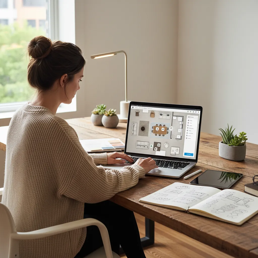 Persona planificando la distribución de una vivienda en una app