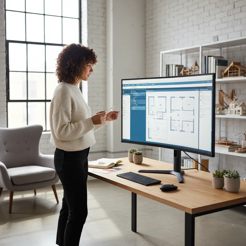 Diseñador revisando la distribución de una casa en pantalla