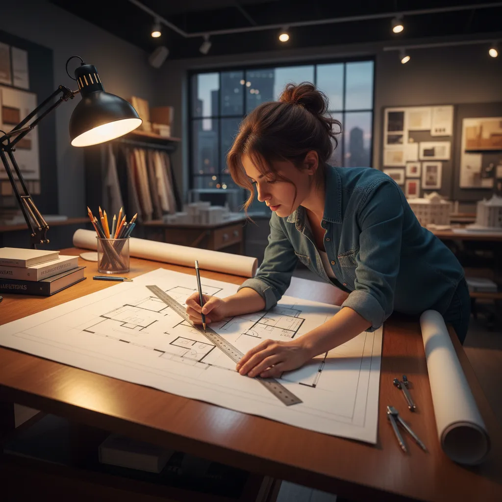 Persona diseñando la distribución de una casa en papel