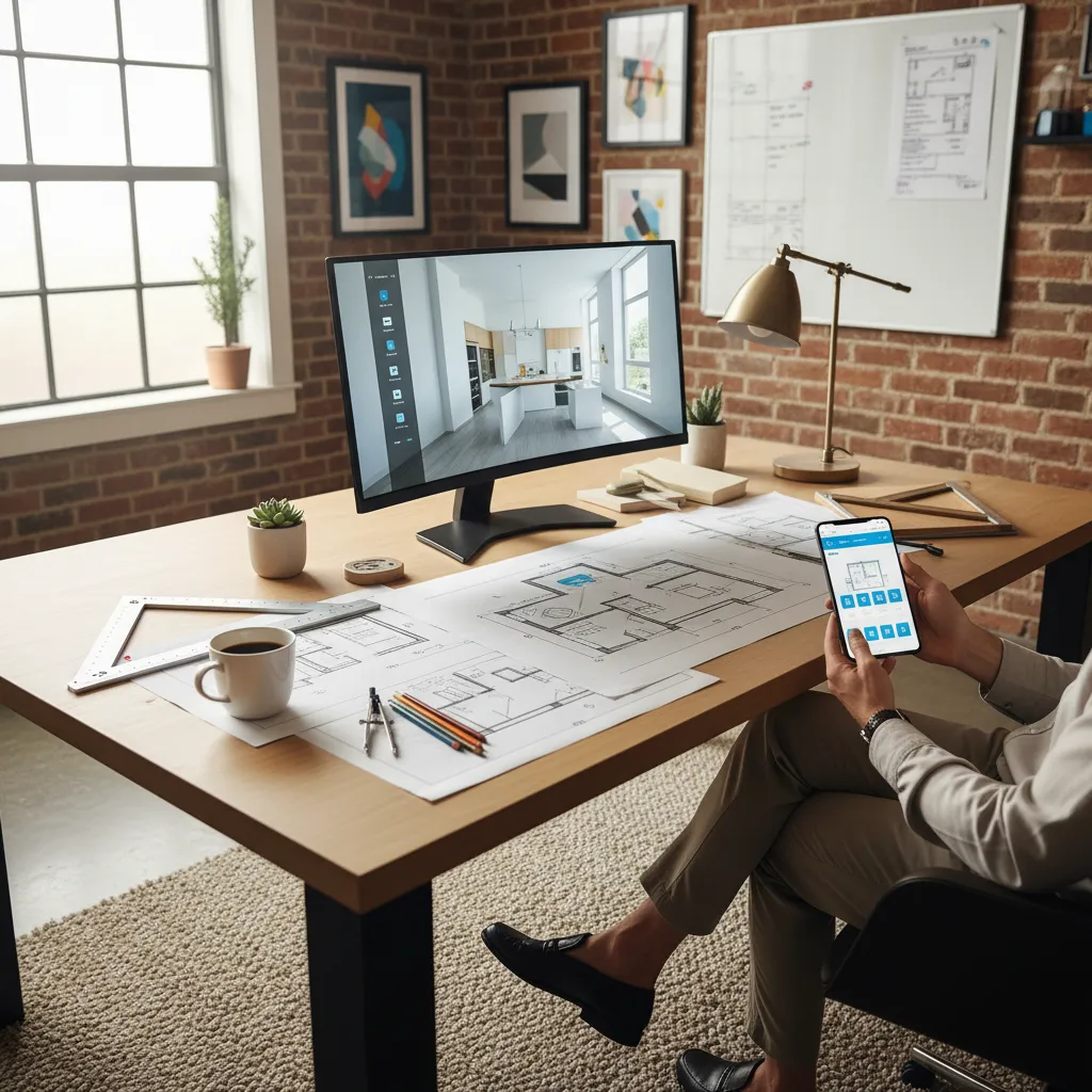 Persona planificando la distribución de una vivienda con una app