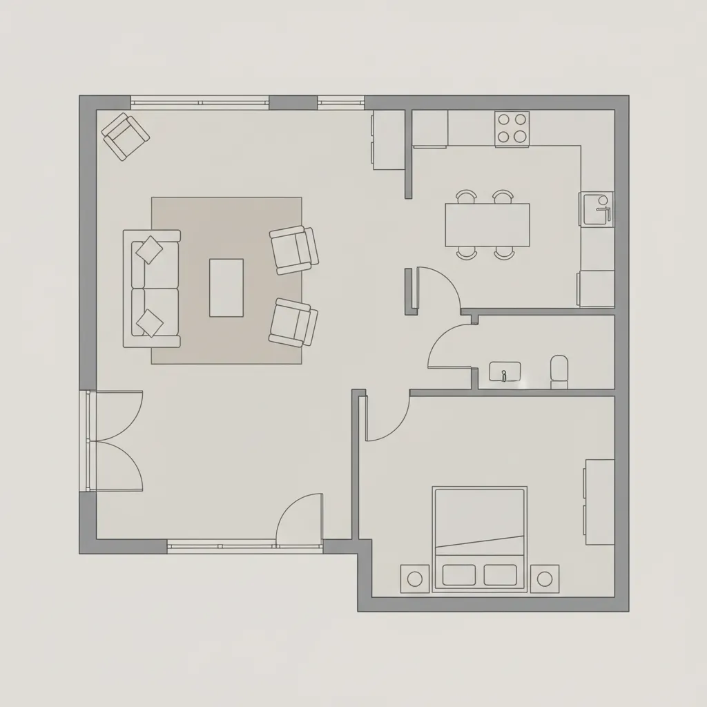 digital floor plan layout for a house with rooms and furniture placement