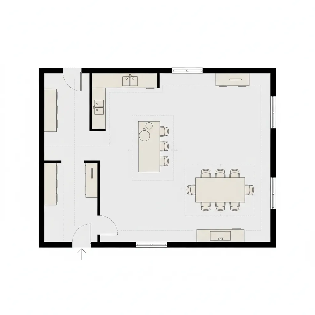 home floor plan with measurement spacing for hallway kitchen and dining areas