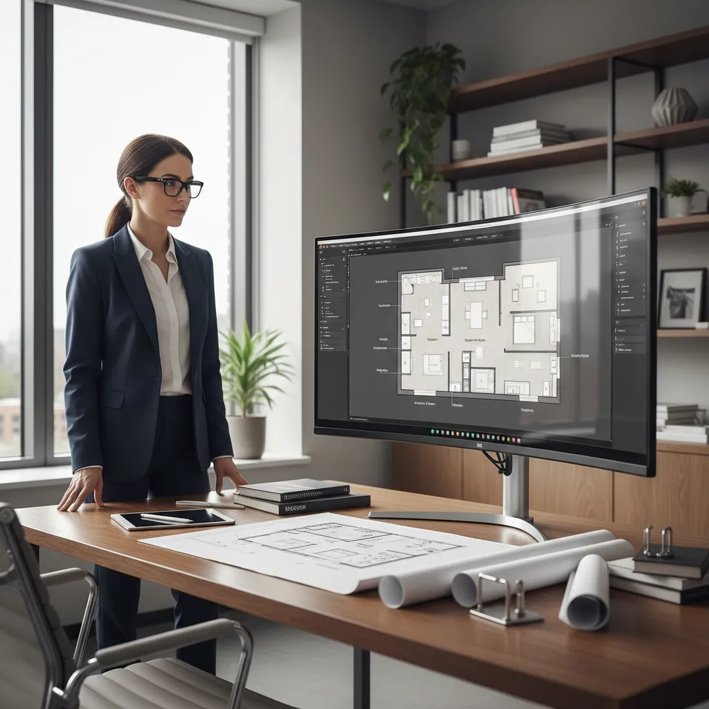 Diseñador revisando distribución de habitaciones en pantalla