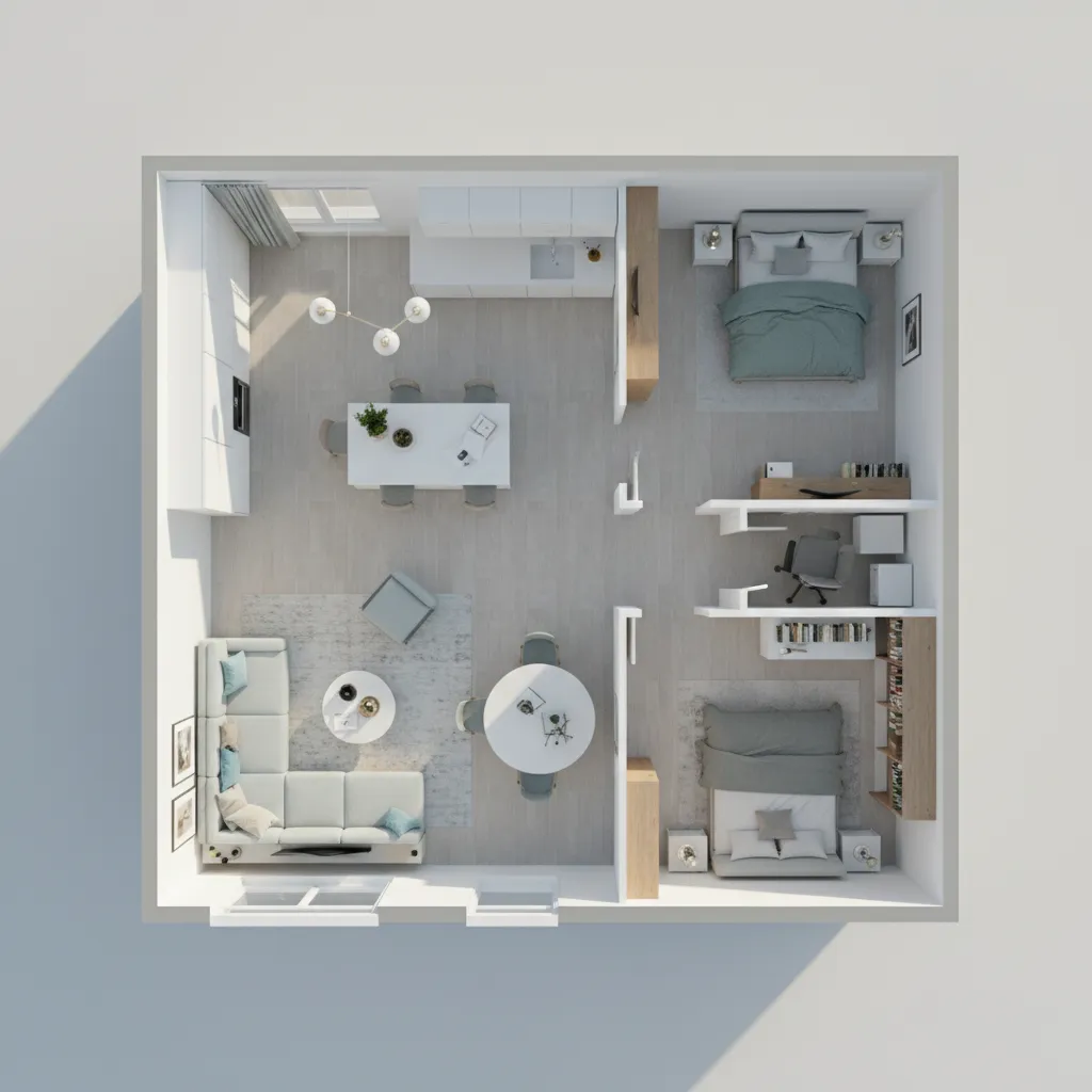 3d preview of house layout created in a floor plan maker tool