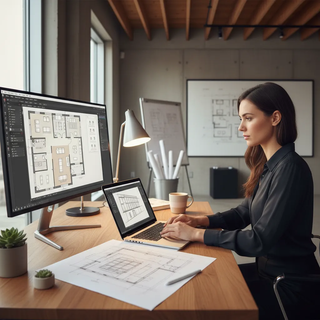 Interior designer creating a room layout using simple home planning software