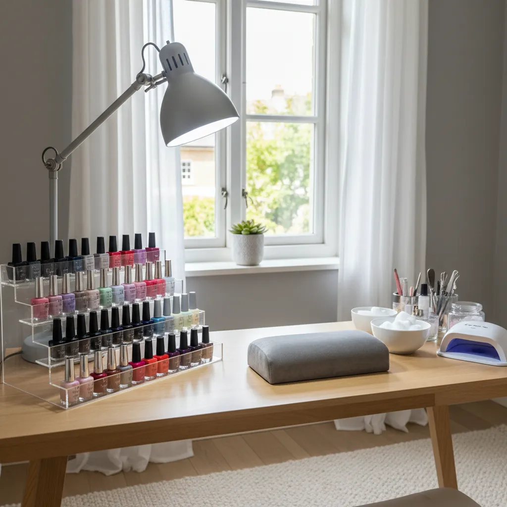 Pequeño espacio organizado para manicura en casa