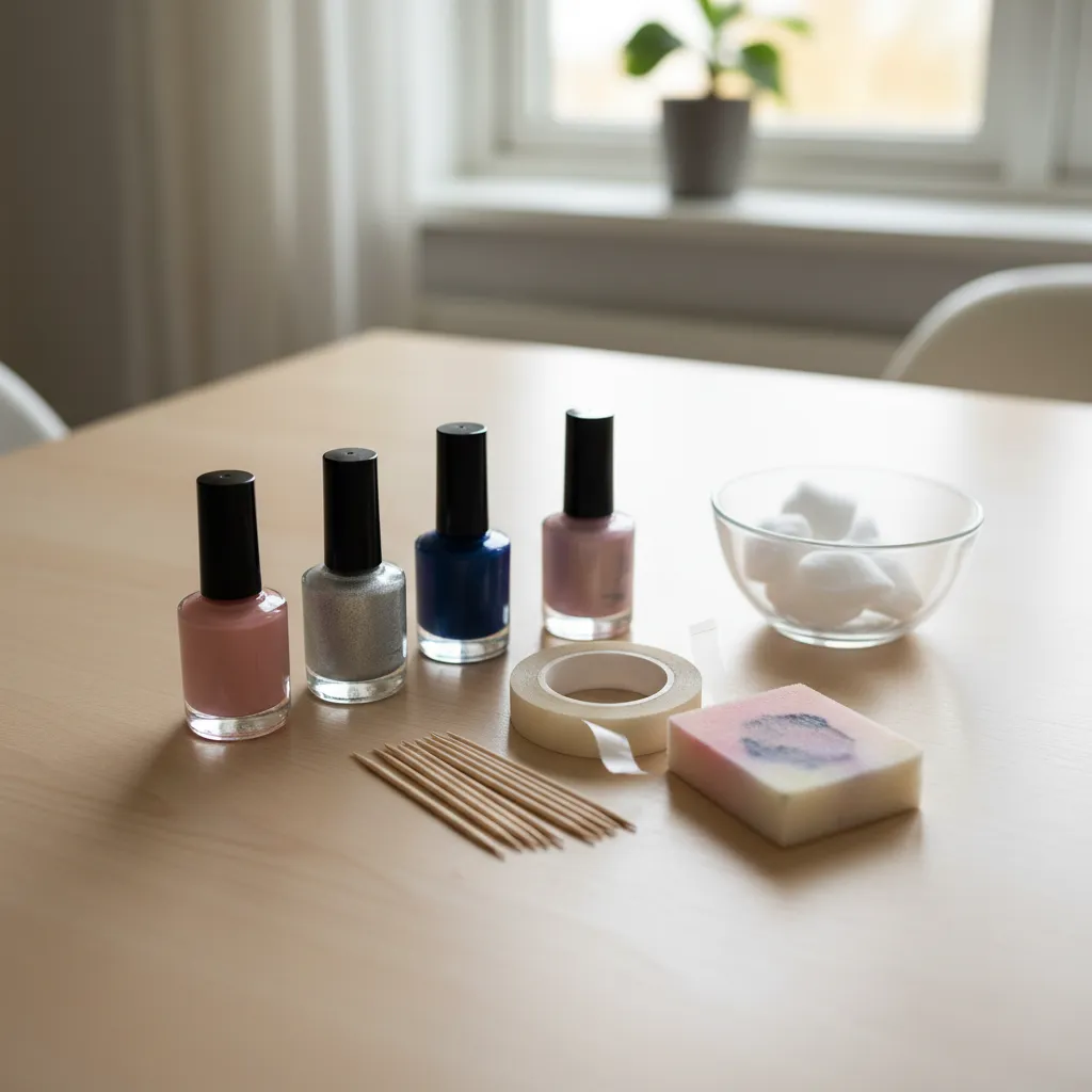 Herramientas caseras para hacer diseños de uñas como palillos y cinta