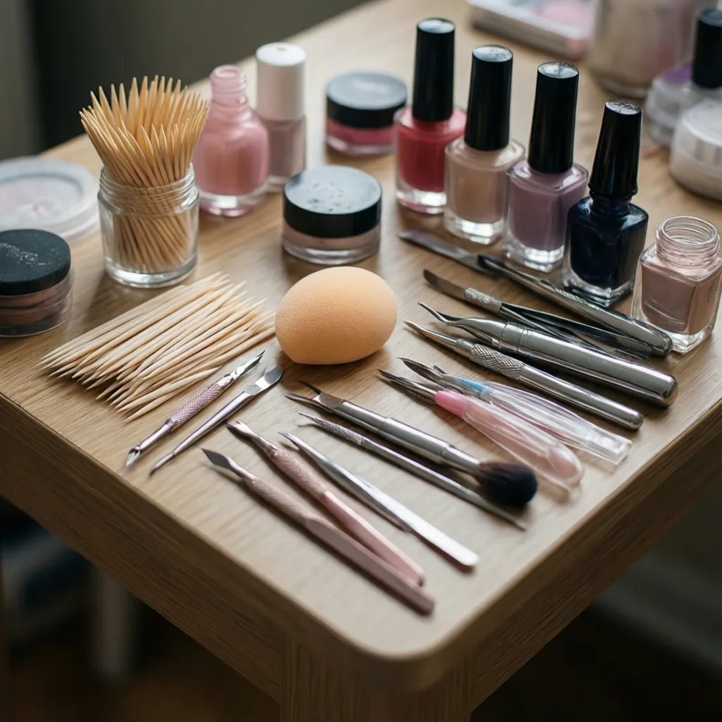Herramientas caseras para hacer diseños de uñas como palillos y esponja
