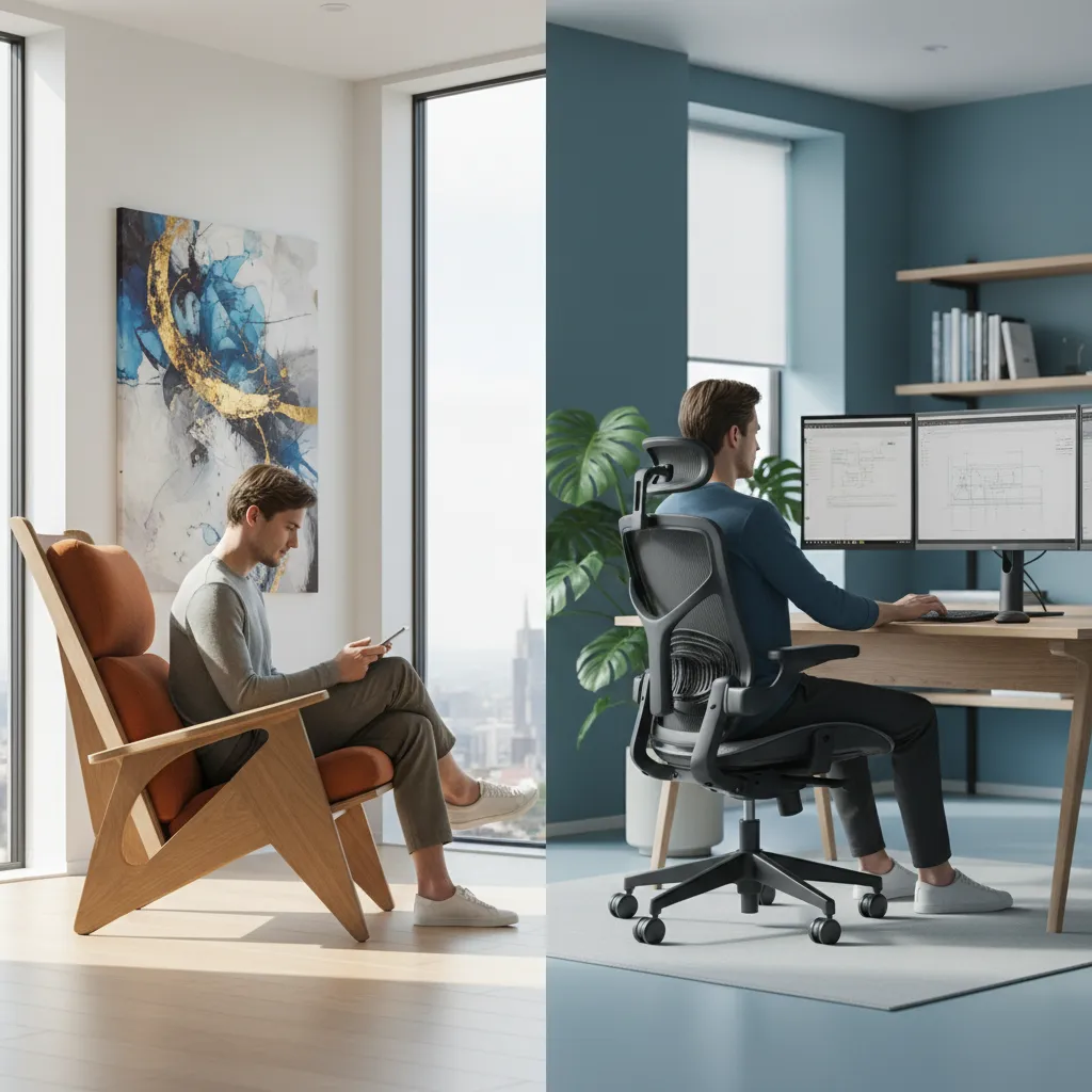 Posture comparison between decorative chair and ergonomic office chair in home workspace