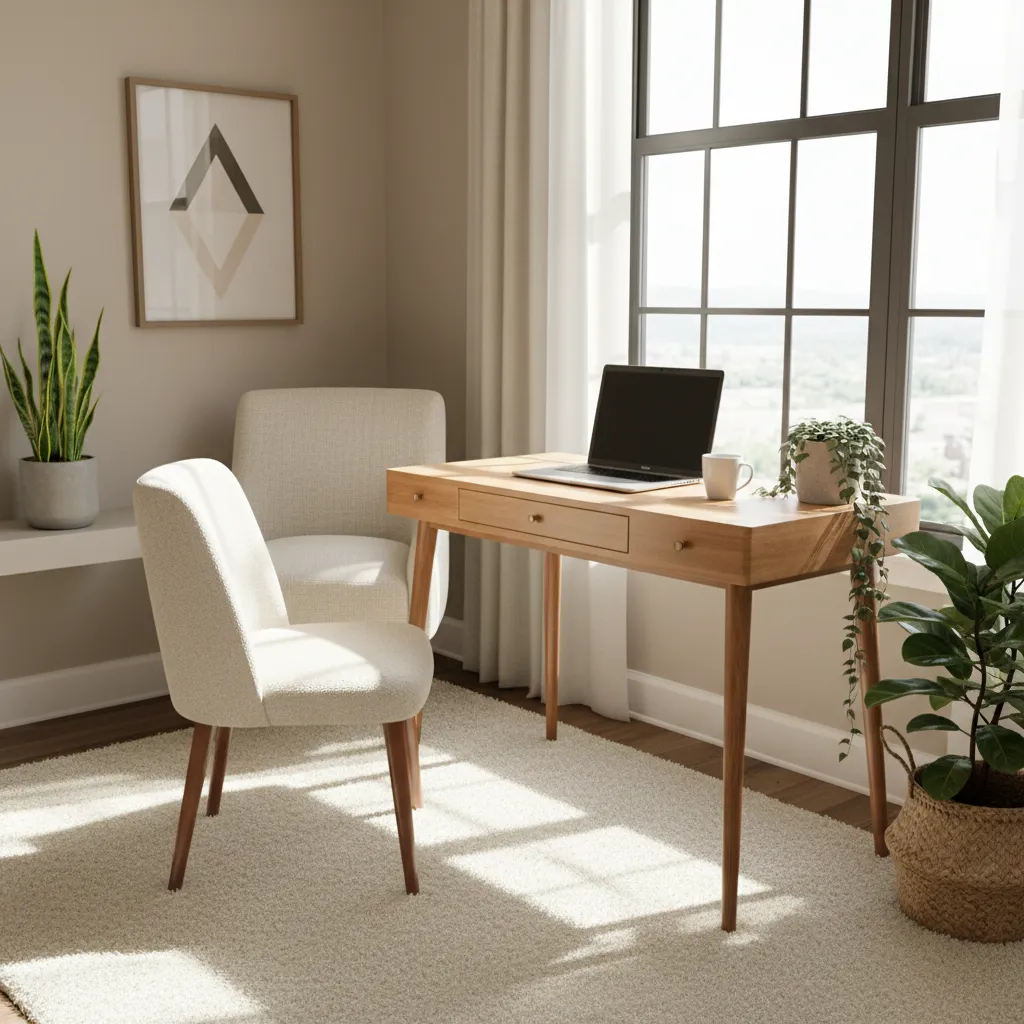 Pequeña oficina en casa ubicada junto a una ventana con buena iluminación