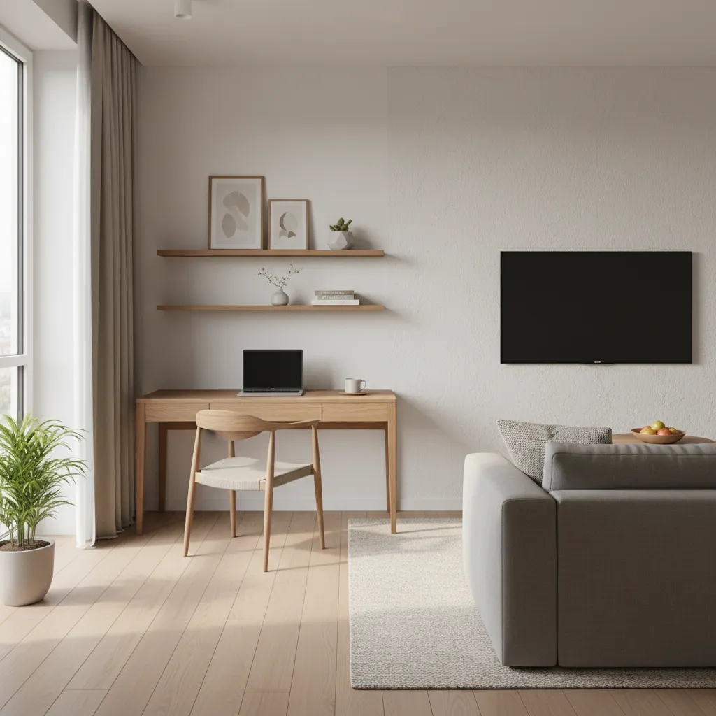 Espacio de teletrabajo integrado en un piso pequeño