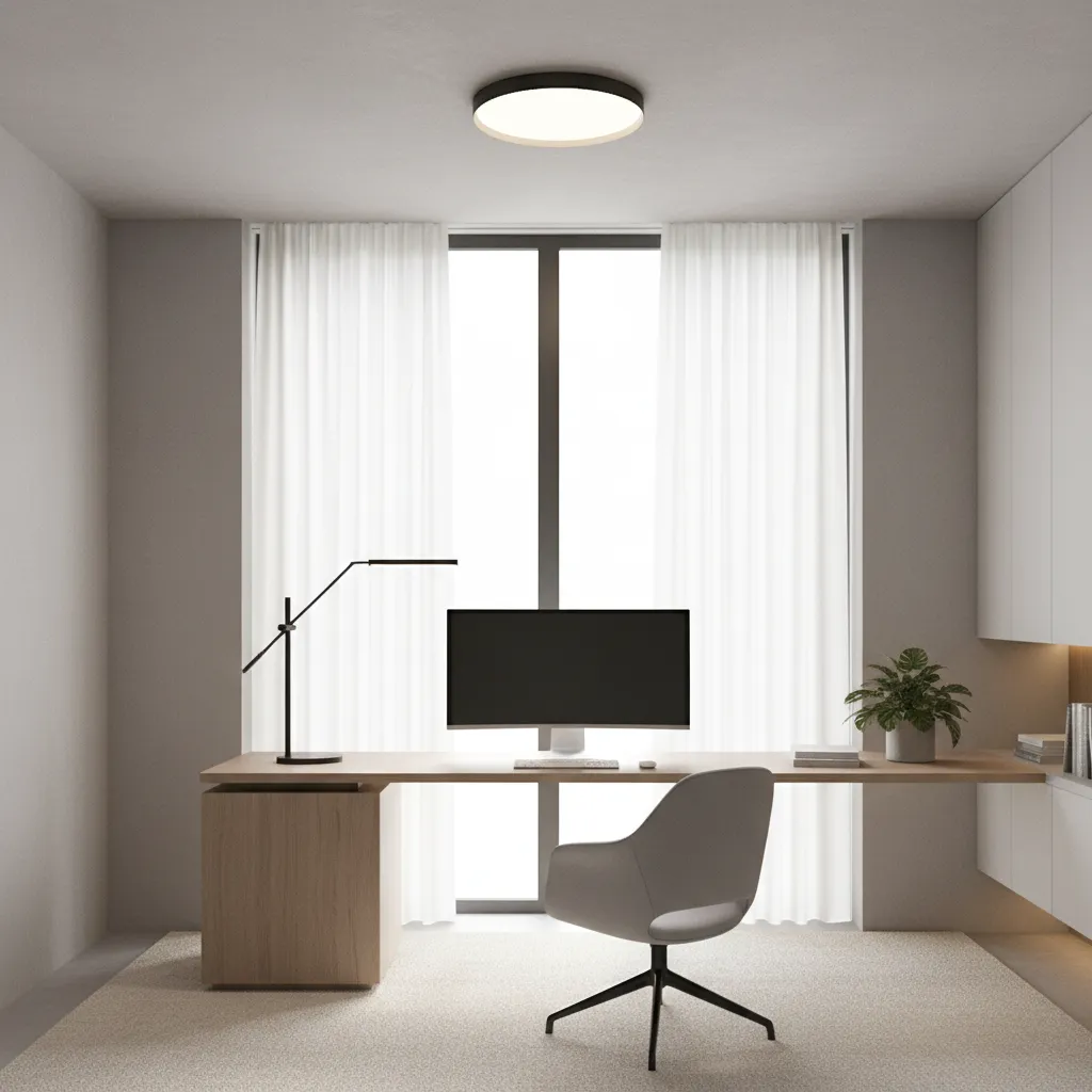 Modern home office using smart adjustable lighting for productivity