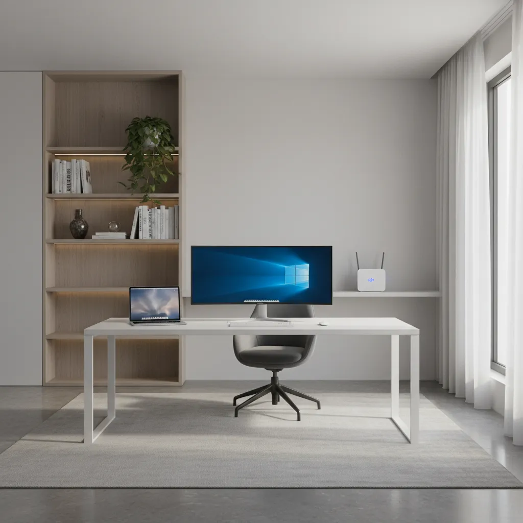 wifi router positioned in modern home office for better signal