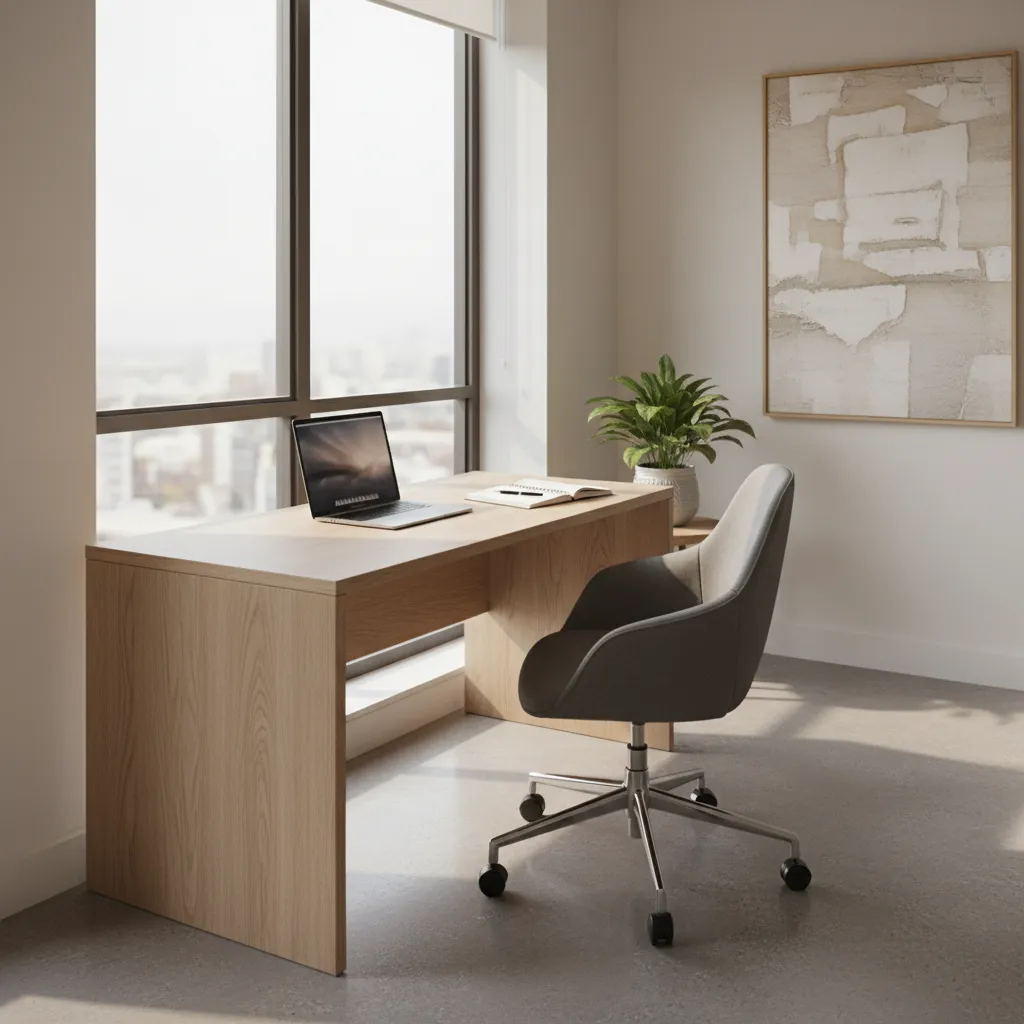 Escritorio colocado cerca de una ventana con buena iluminación natural