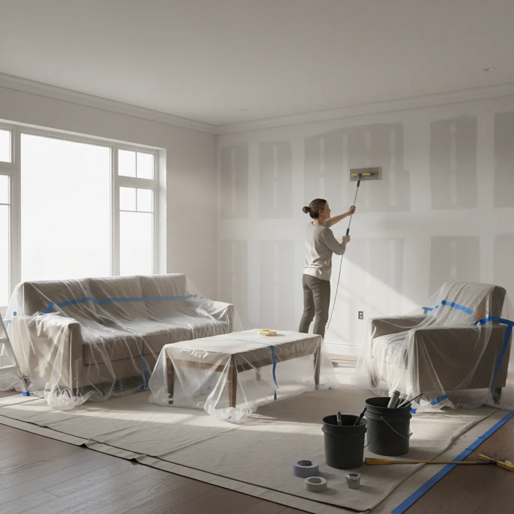Homeowner preparing walls before painting inside a house