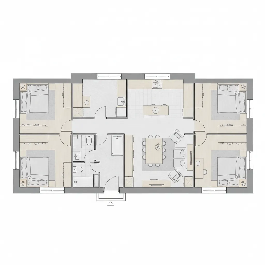 Floor plan layout showing renovated home circulation and room placement