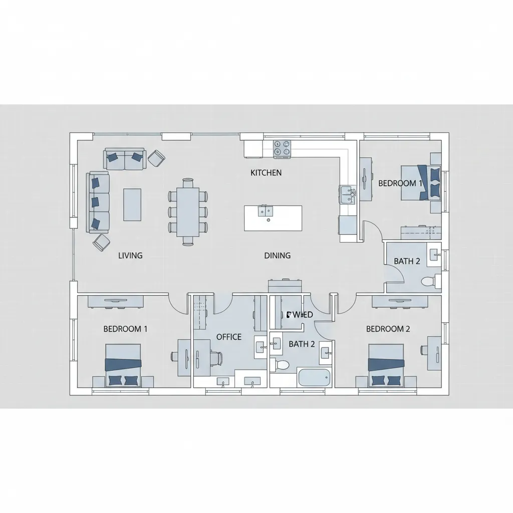 Digital floor plan of a home remodel created in design software