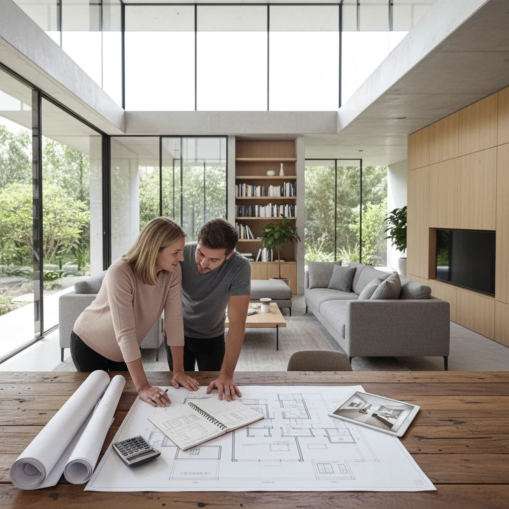 homeowners planning remodeling goals with sketches and budget notes