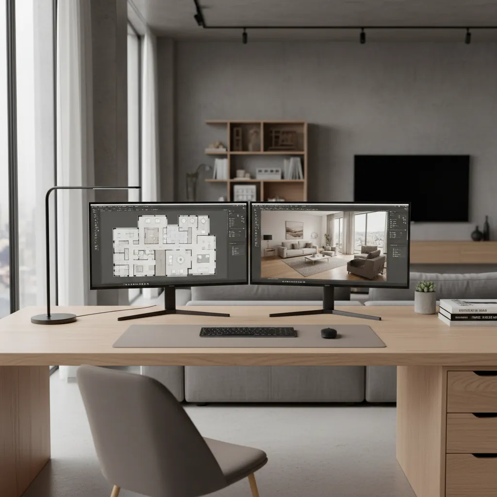 interior designer working with multiple home remodeling software tools
